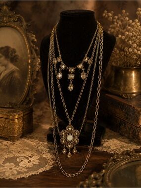 Vintage-Inspired Gold Layered Pendant Necklace - Gold
